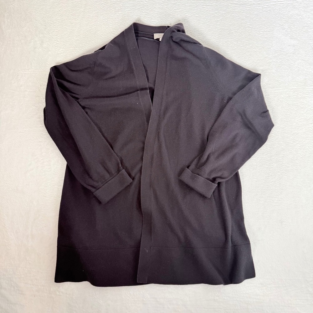 LOFT Open Front Cotton Cardigan Large Black Womens Fine Knit Cozy 100% Cotton